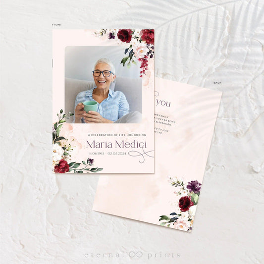 Funeral Booklet - Multi Pages - Burgundy Flowers - Eternal Prints