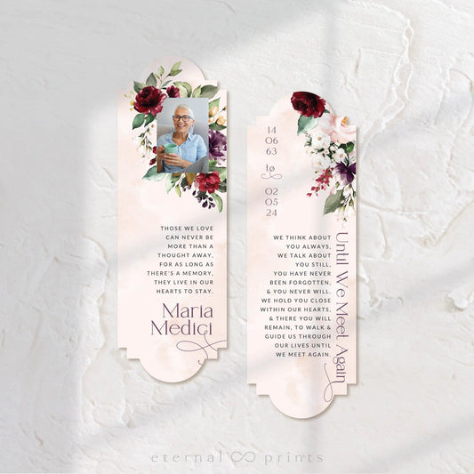 Funeral Bookmarks - Burgundy Flowers - Eternal Prints