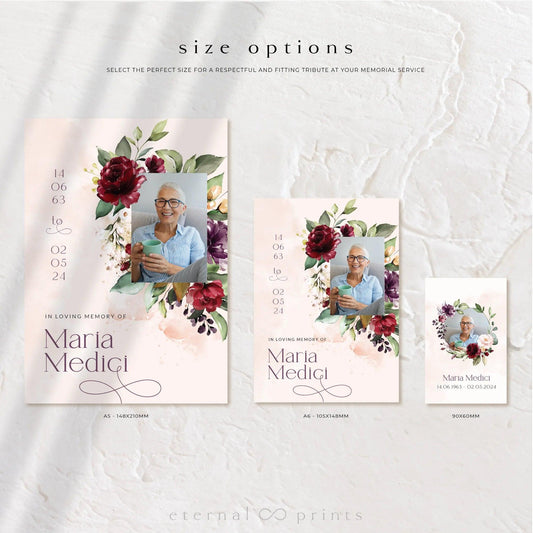 Memorial Cards - Burgundy Flowers - Eternal Prints