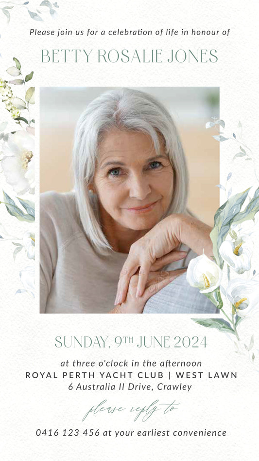 Digital Funeral Notification - White Flowers