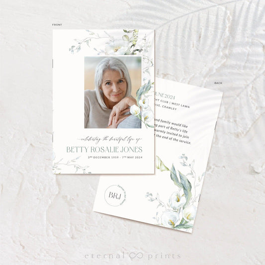 Funeral Booklet - 4 Pages - White Flowers - Eternal Prints