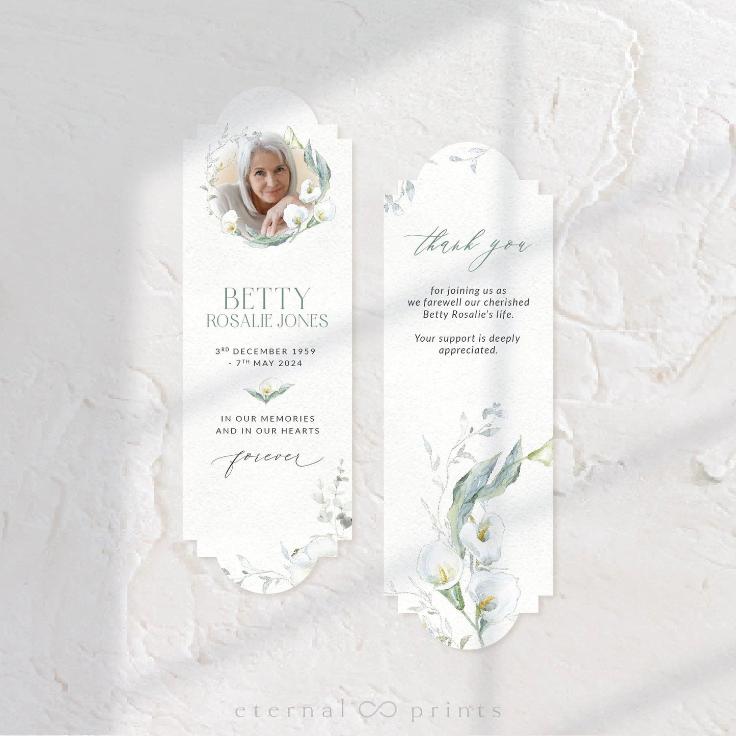 Funeral Bookmarks - White Flowers - Eternal Prints
