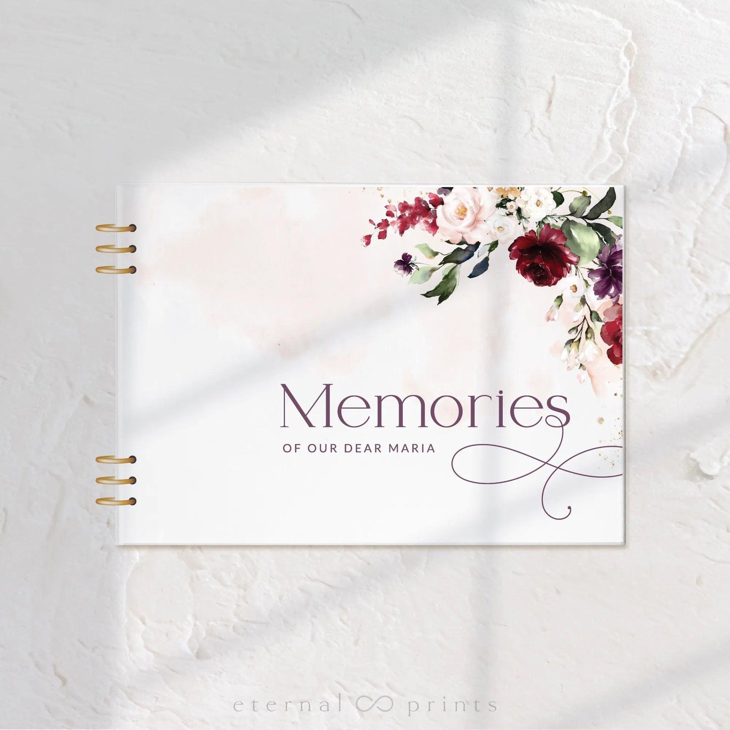 Acrylic Guest Book - Burgundy Flowers - Eternal Prints