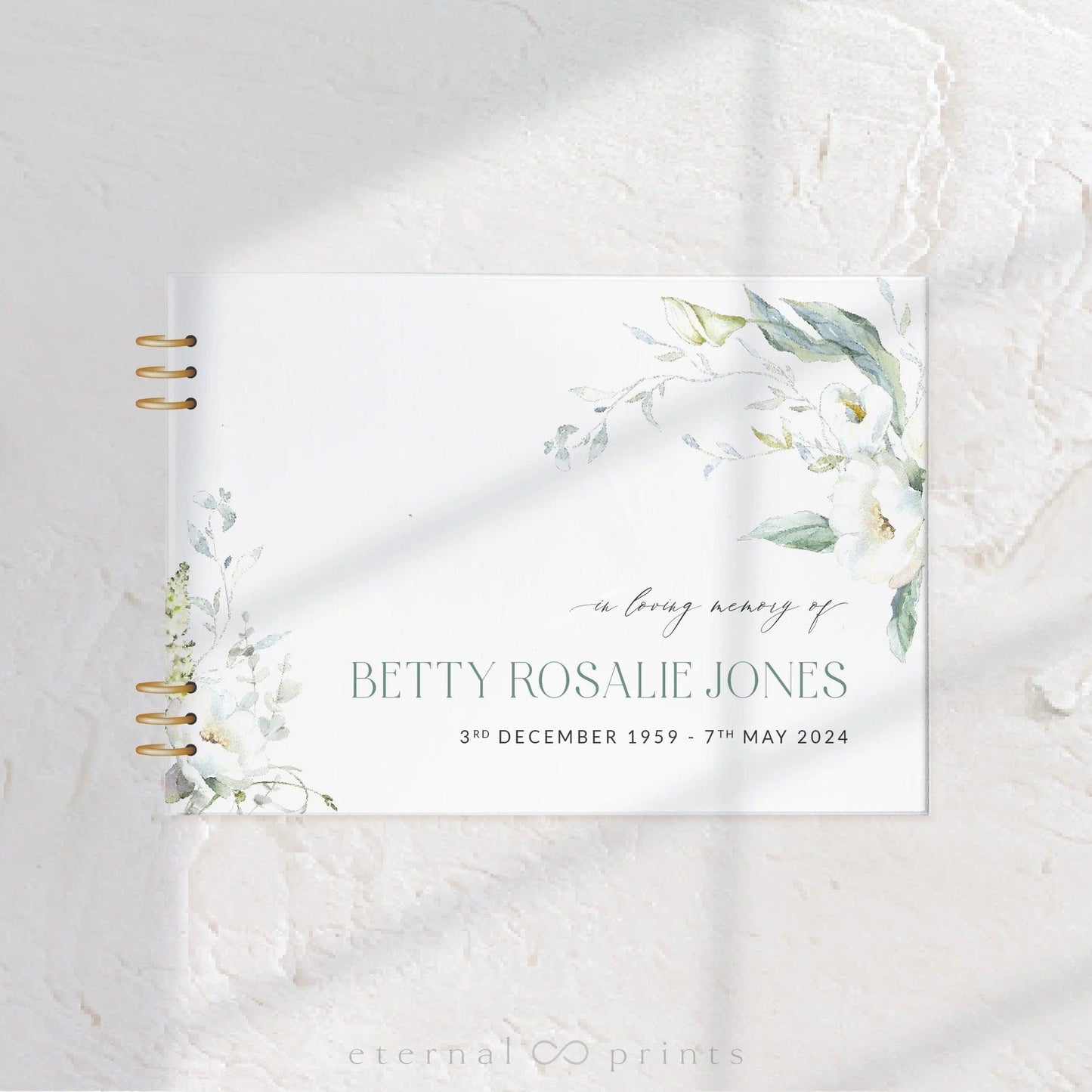 Acrylic Guest Book - White Flowers - Eternal Prints