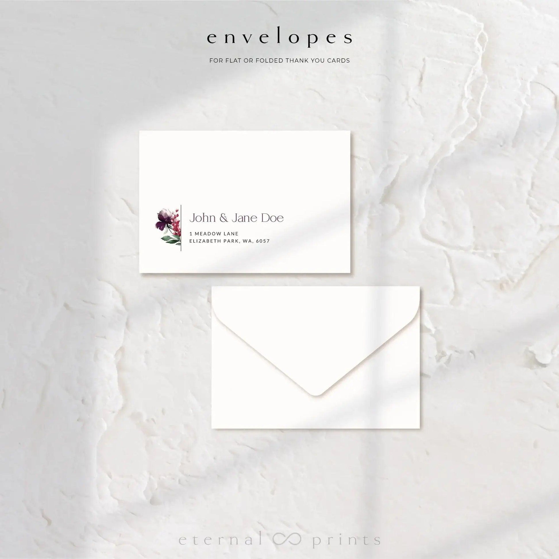 Thank You Cards - Burgundy Flowers - Eternal Prints