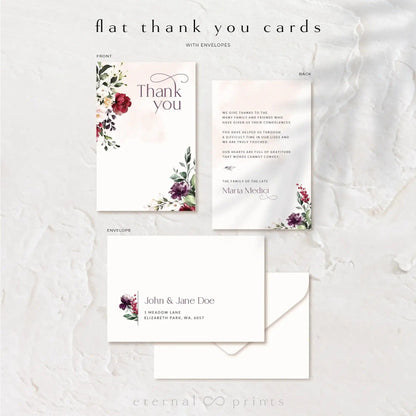 Thank You Cards - Burgundy Flowers - Eternal Prints