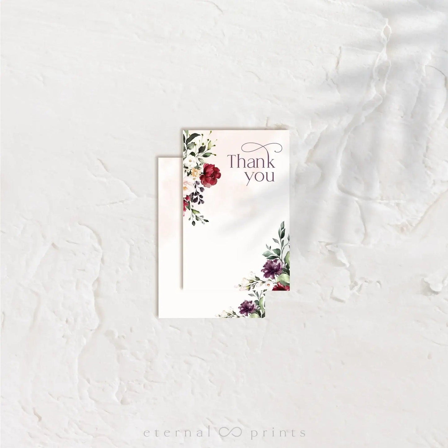 Thank You Cards - Burgundy Flowers - Eternal Prints