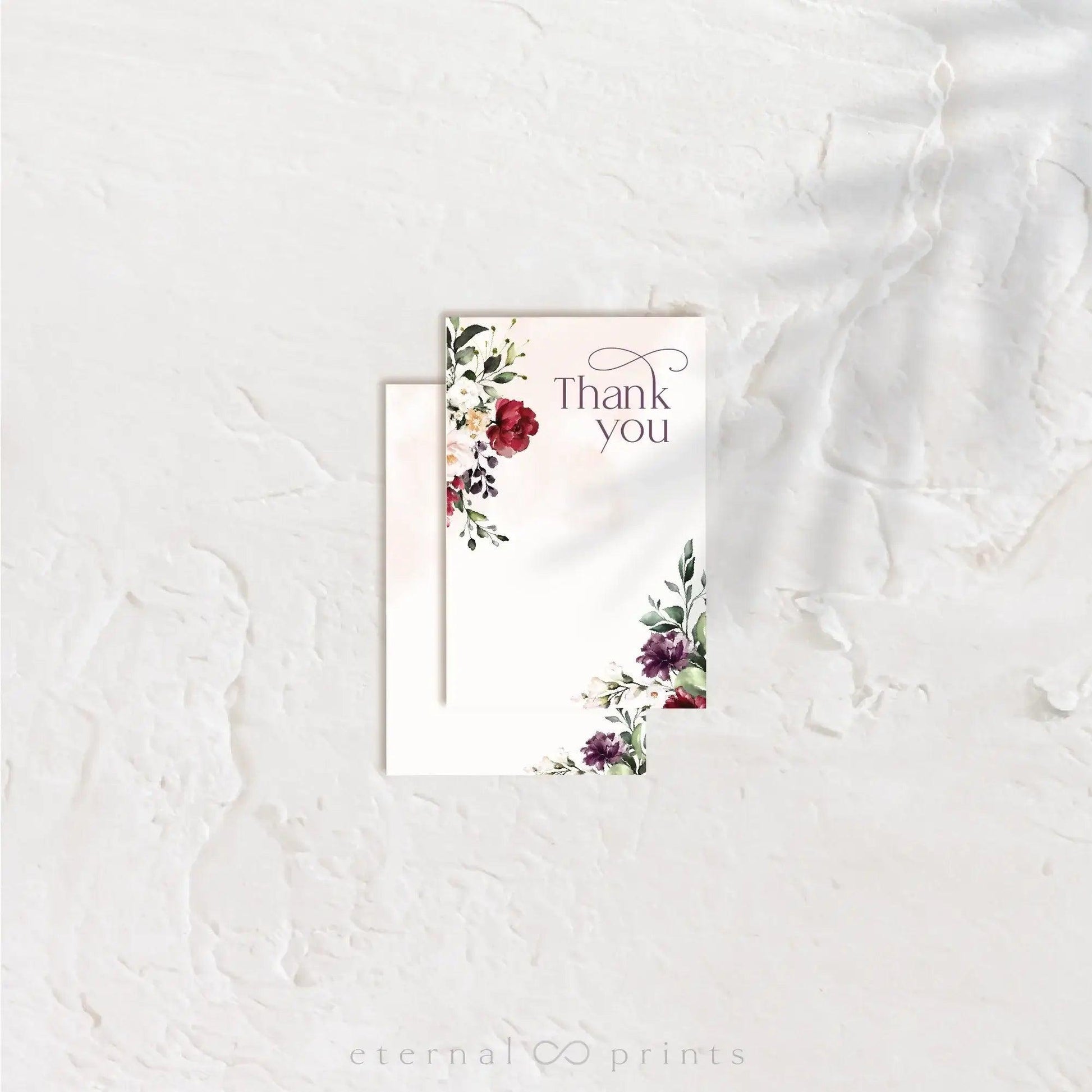 Thank You Cards - Burgundy Flowers - Eternal Prints