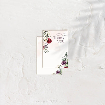 Thank You Cards - Burgundy Flowers - Eternal Prints