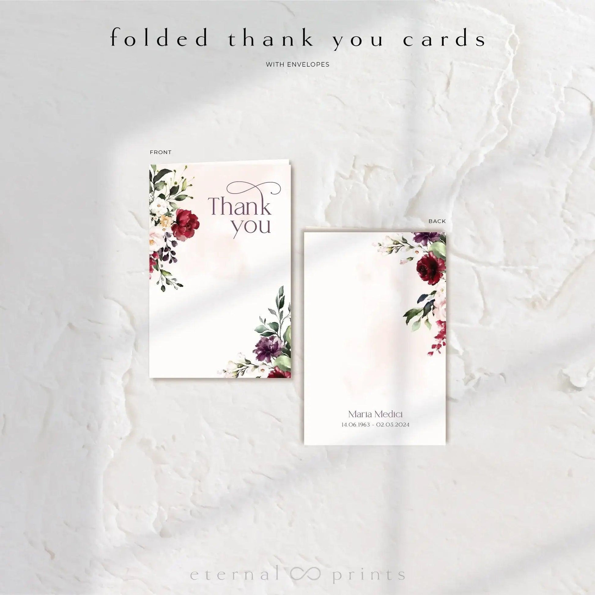 Thank You Cards - Burgundy Flowers - Eternal Prints