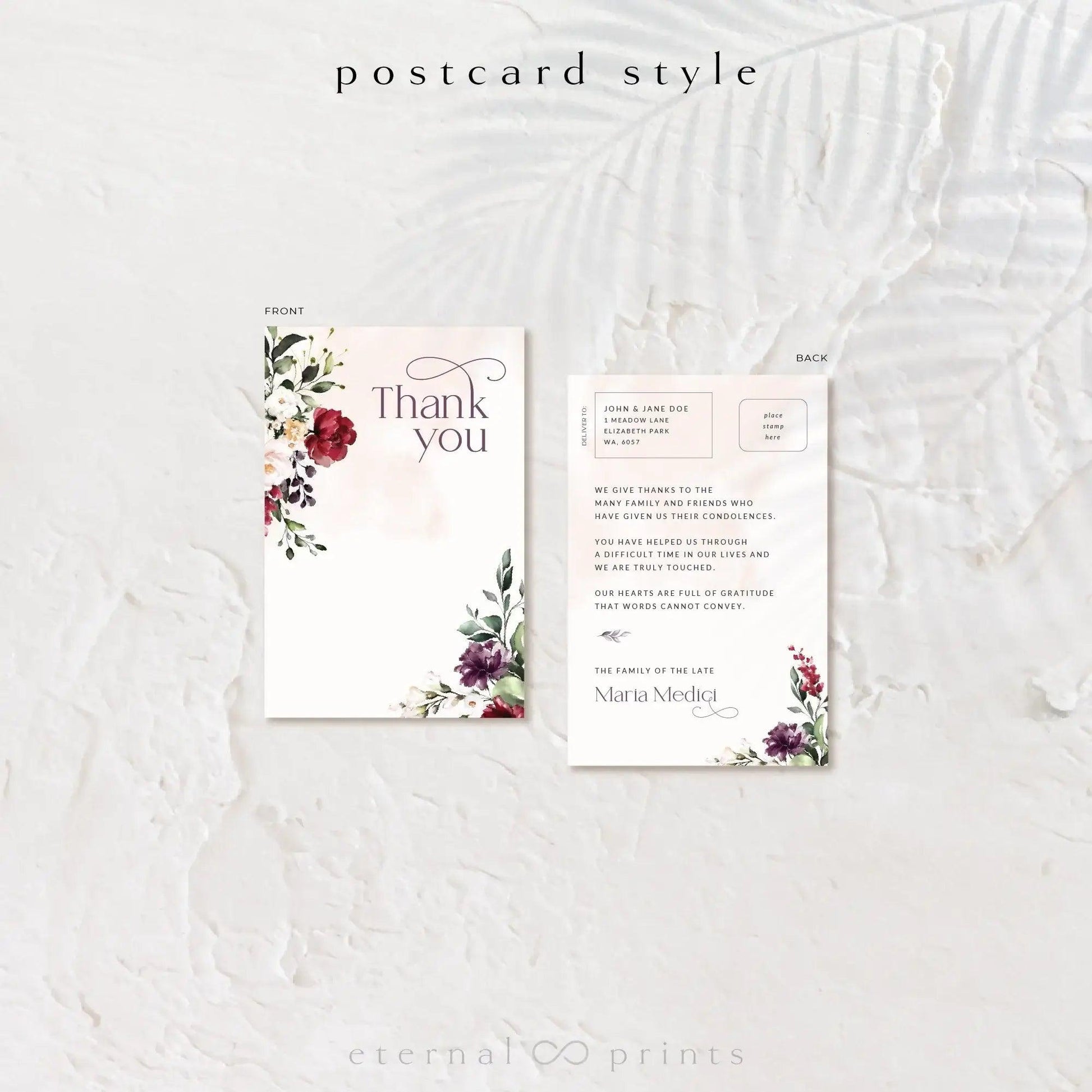 Thank You Cards - Burgundy Flowers - Eternal Prints
