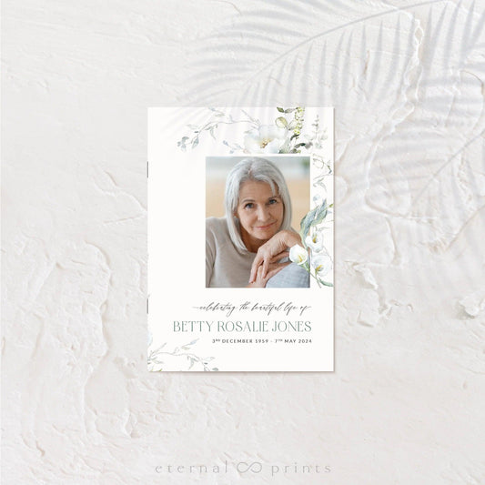 Funeral Booklet - 4 Pages - White Flowers - Eternal Prints