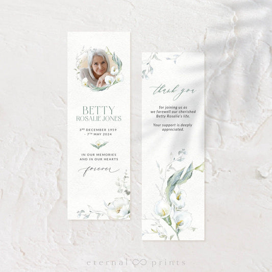 Funeral Bookmarks - White Flowers - Eternal Prints