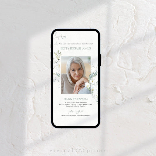 Digital Funeral Notification - White Flowers - Eternal Prints