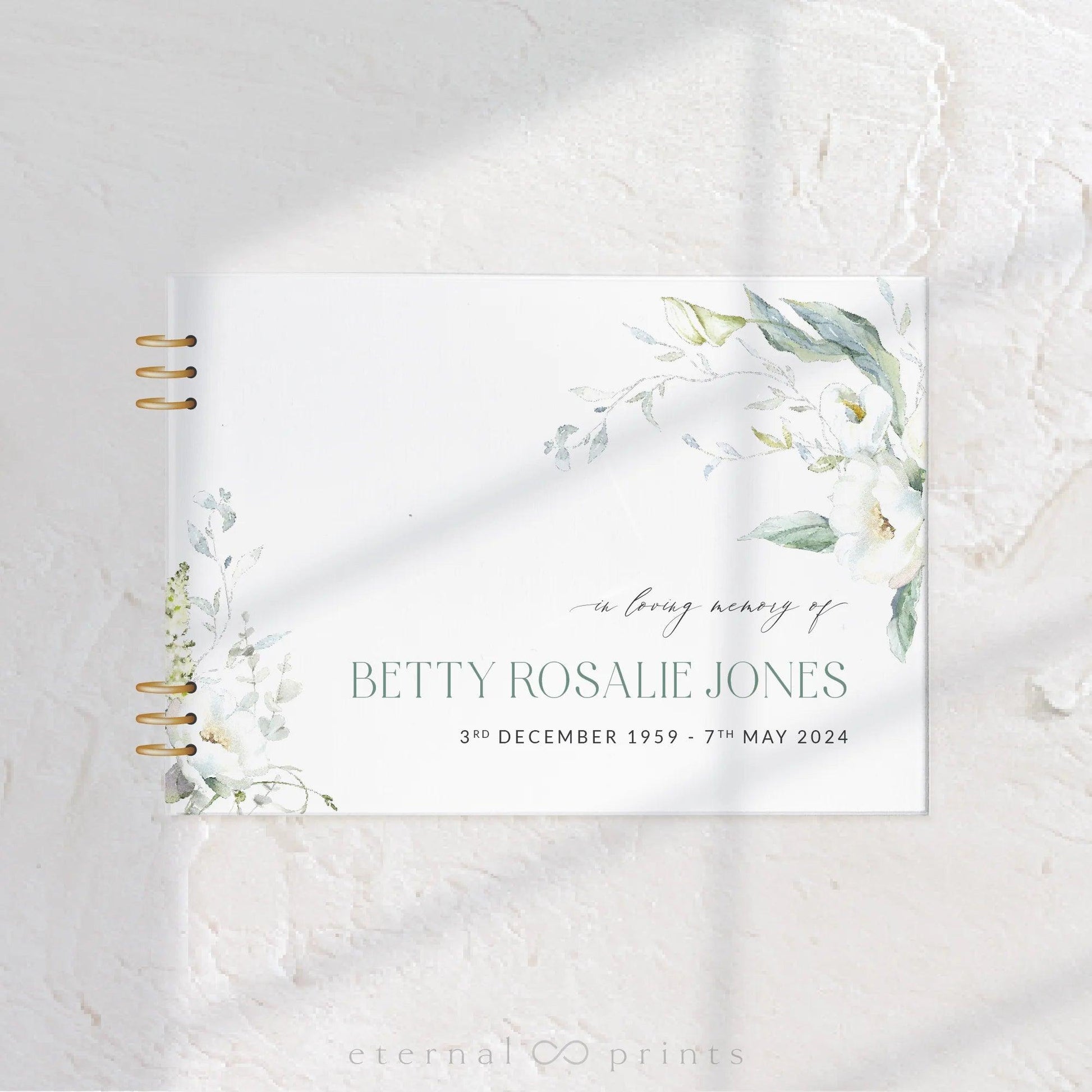 Acrylic Guest Book - White Flowers - Eternal Prints