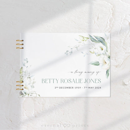 Acrylic Guest Book - White Flowers - Eternal Prints